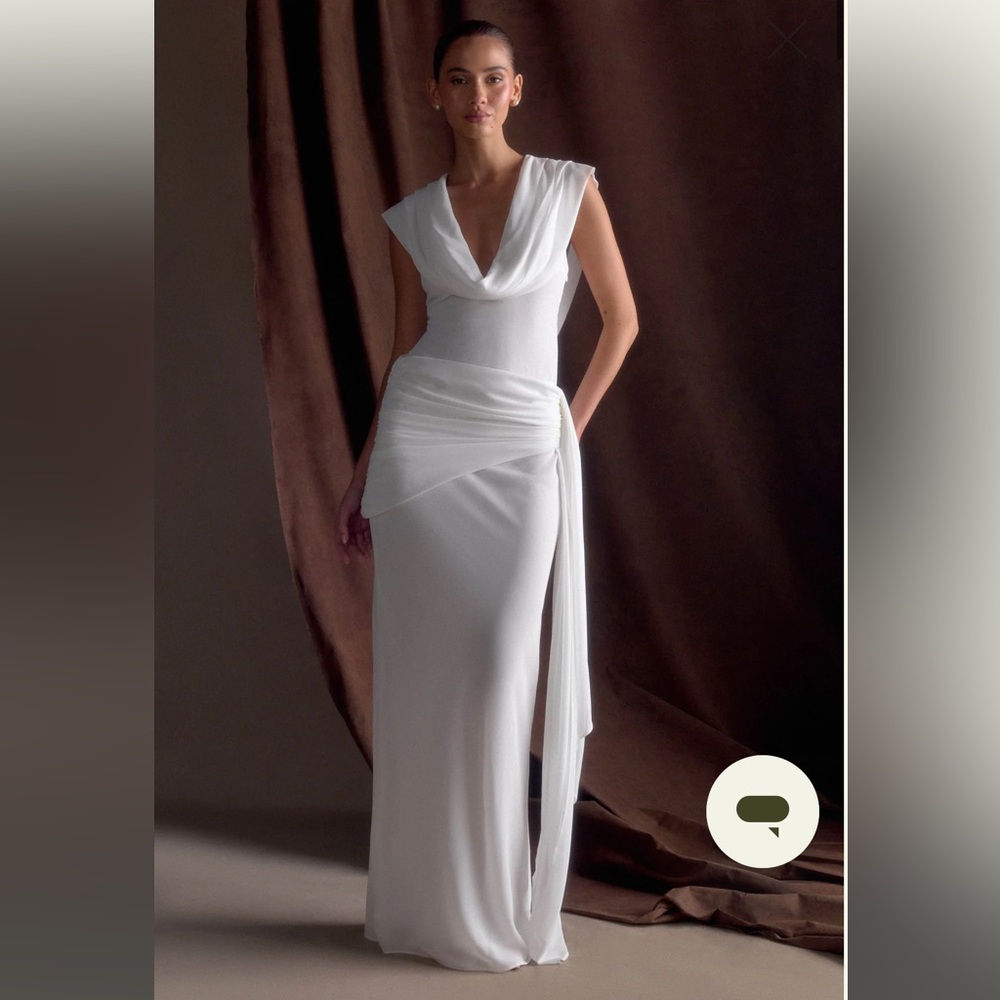 Meshki White Draped Chiffon Maxi Dress
